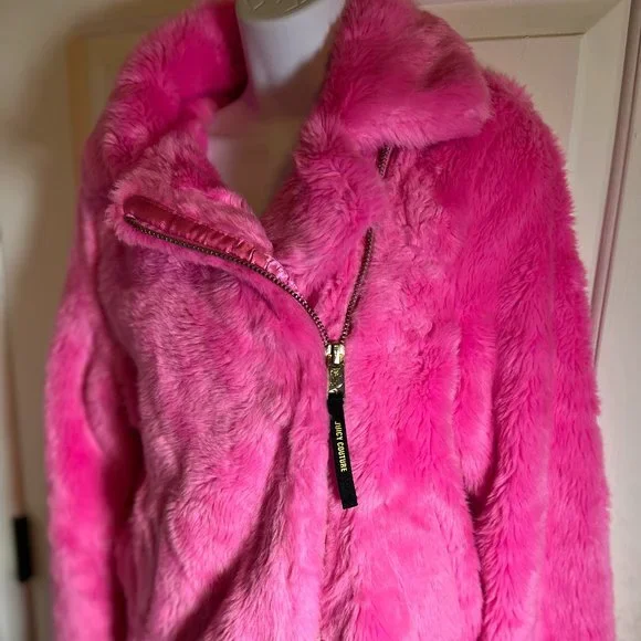 NWT Gorgeous Juicy Couture Faux Fur Hot Pink Coat XS - Picture 2 of 12
